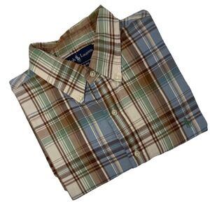 Ralph Lauren Button Up Blue Brown Plaid Long Sleeve Shirt Custom Fit Size XL